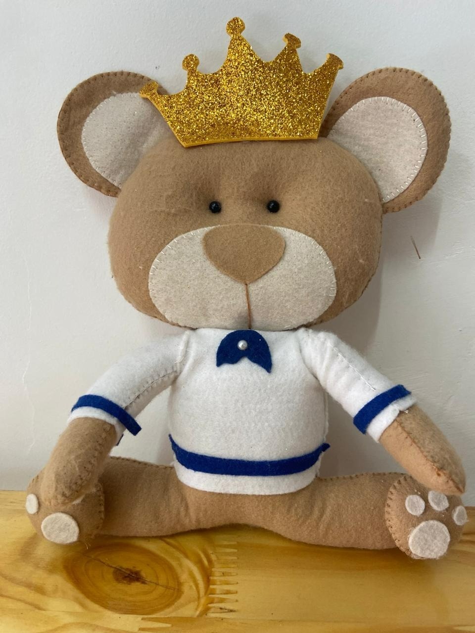 Urso Real Feltro Branco E Azul  - A FESTA E DECORAÇÃO