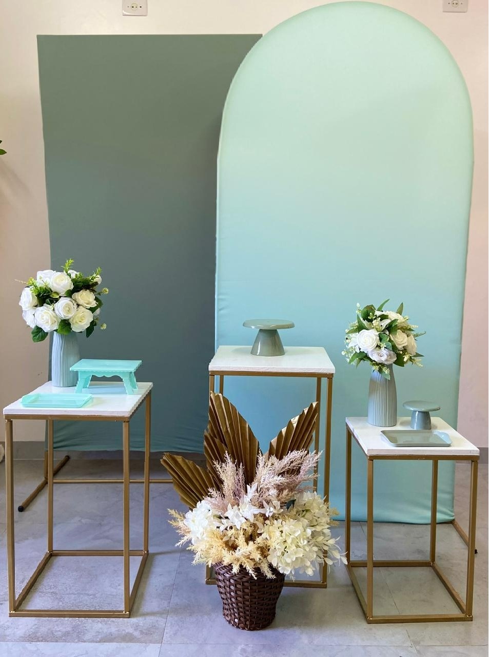 Kit Painel Romano Verde Oliva Com Retangular Verde Claro - A FESTA E DECORAÇÃO