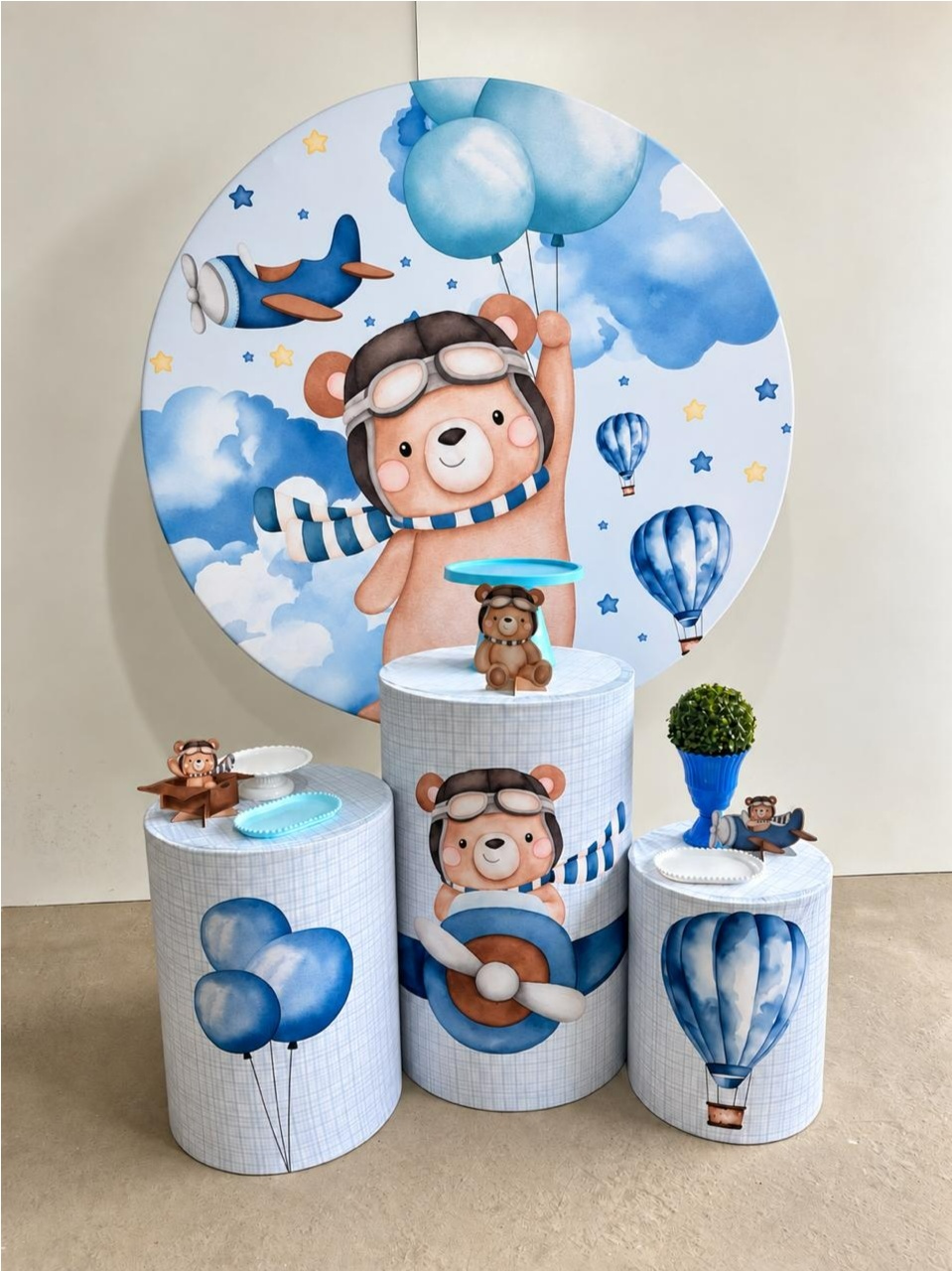 Urso Aviador Azul Kit Básico - A FESTA E DECORAÇÃO