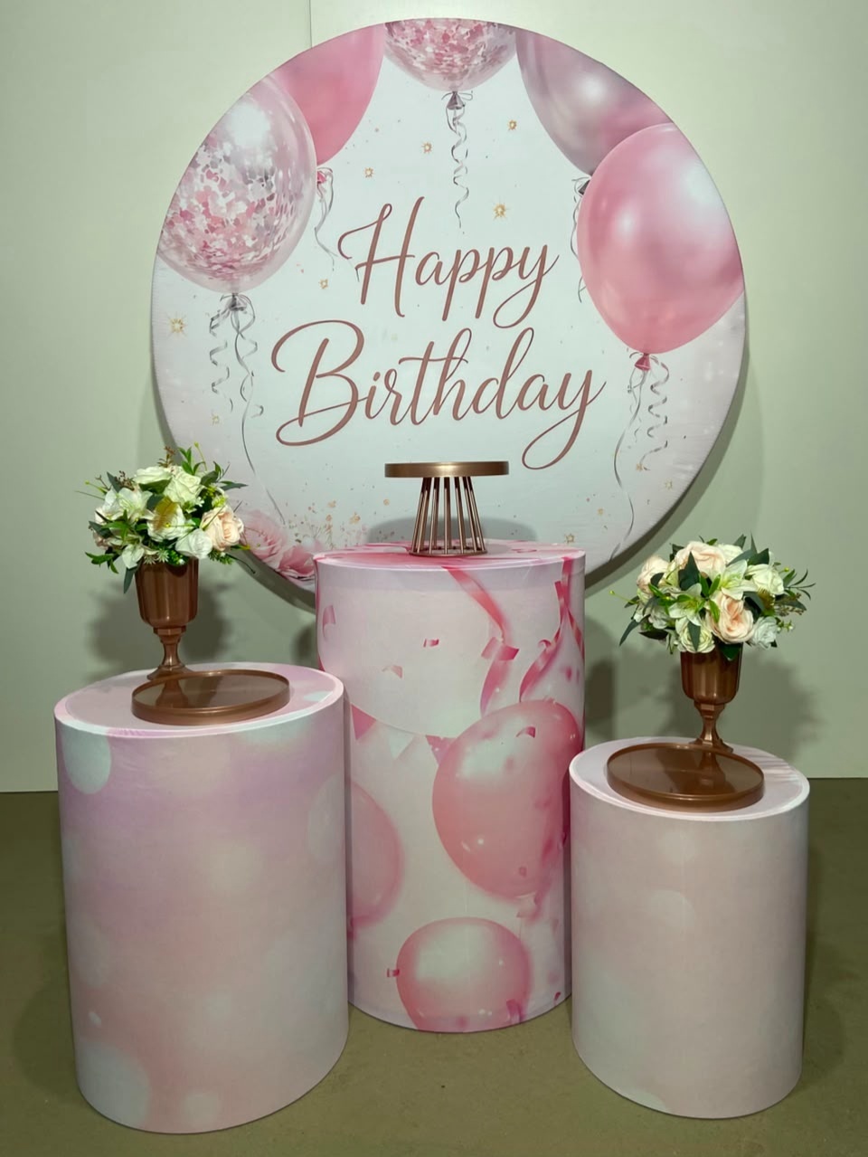 Happy Birthday Balão Rosa Kit Com Cilindros - A FESTA E DECORAÇÃO
