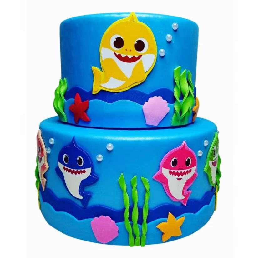 Baby Shark Bolo Fake  2 Andares  - A FESTA E DECORAÇÃO