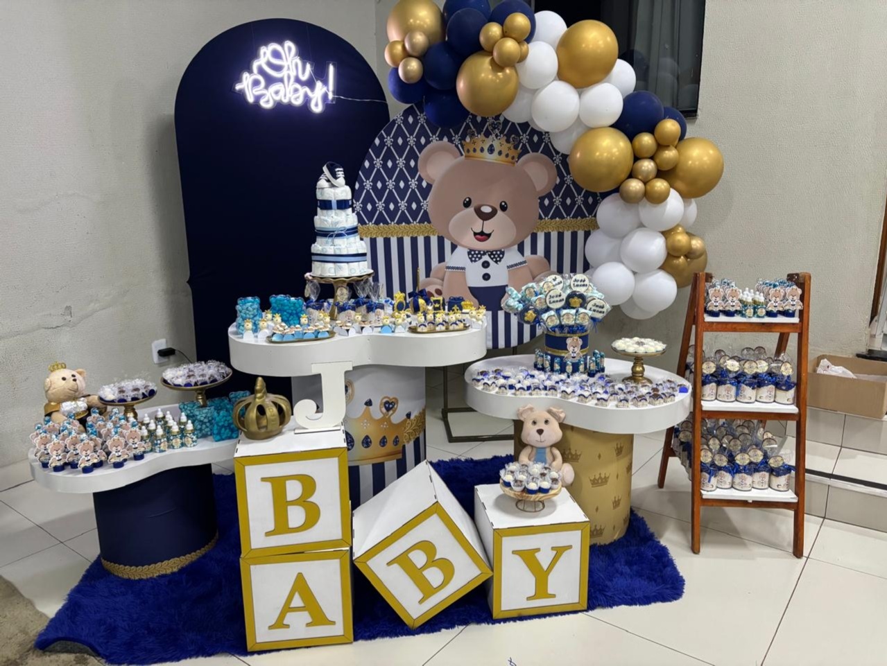 Chá de Bebe Urso Príncipe+ Romano Azul Marinho + Led Oh Baby E Organicos - suh pegue monte 