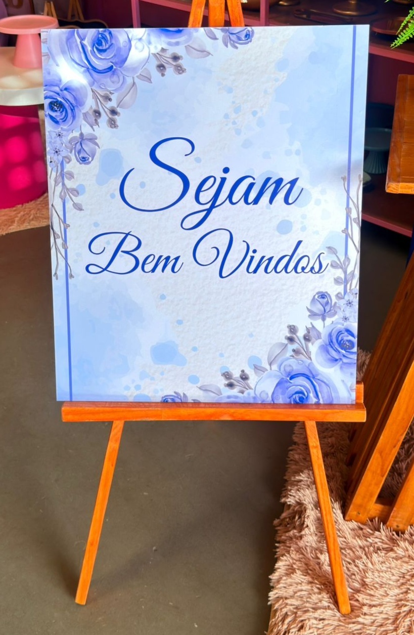 Cavalete + Placa Sejam Bem Vindo  4  Azul - suh pegue monte 