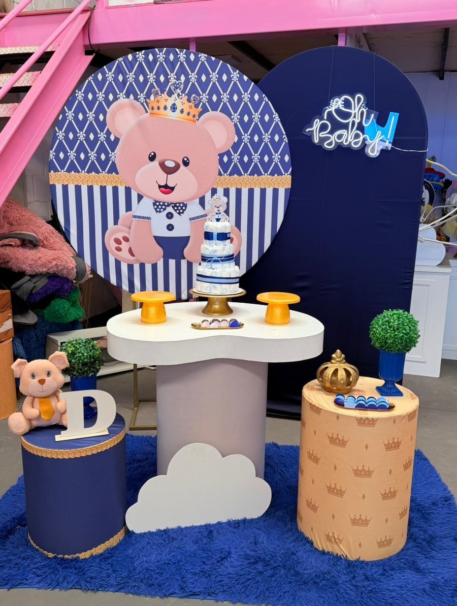 Chá de Bebe Urso Príncipe +Romano Azul Marinho+  Cilindro G Organico+ Led  - suh pegue monte 