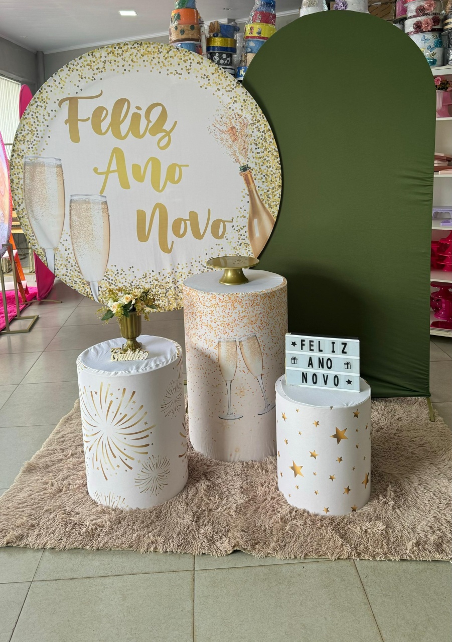 Feliz Ano Novo + Romano Verde Musgo + Cilindros Ano Novo - suh pegue monte 