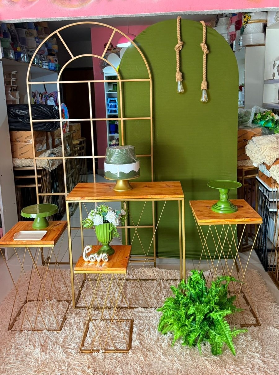 Painel Janela + Romano Verde Musgo + Kit Mesas Trançadas + Corda - suh pegue monte 