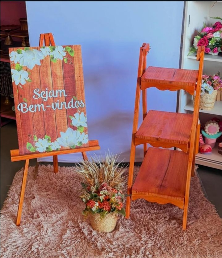 Cavalete M Com Placa 1 + Escadinha Rustica 2  - suh pegue monte 