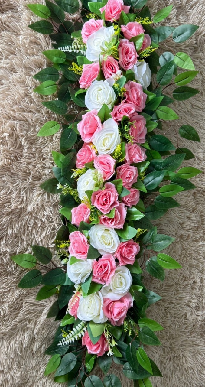  Arranjo de Flores P/ Painel Rosa E Branco  (G 02 )    - suh pegue monte 