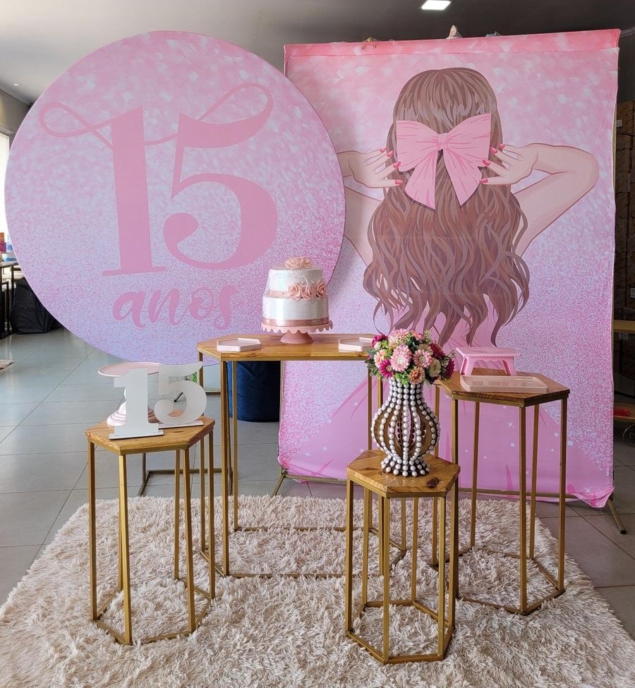 15 Anos Rosa + Retangular Debutante + Kit Sextavadas  - suh pegue monte 