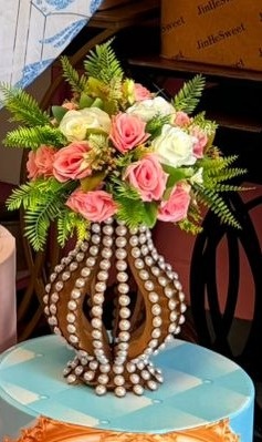 Vaso de Perola + Arranjo Rosa Bebe E Branco   - suh pegue monte 