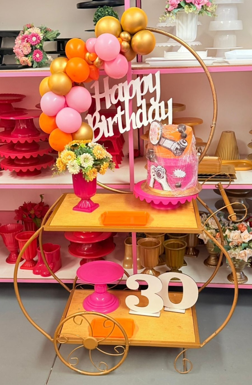 Festa Na Mesa+ Happy Display  +Carrinho 2 (Pink E Laranja) - suh pegue monte 