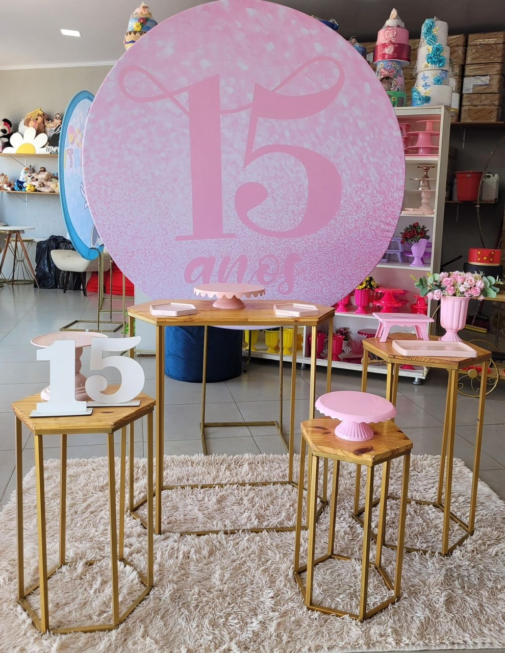 15 Anos Rosa + Kit Sextavadas   - suh pegue monte 