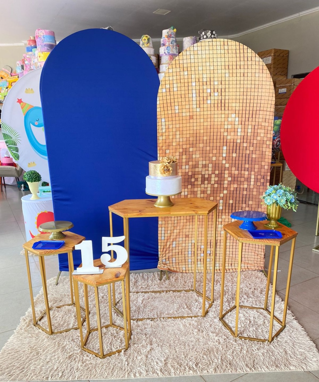 Romano Azul E Dourado + Kit 04 Mesas  - suh pegue monte 