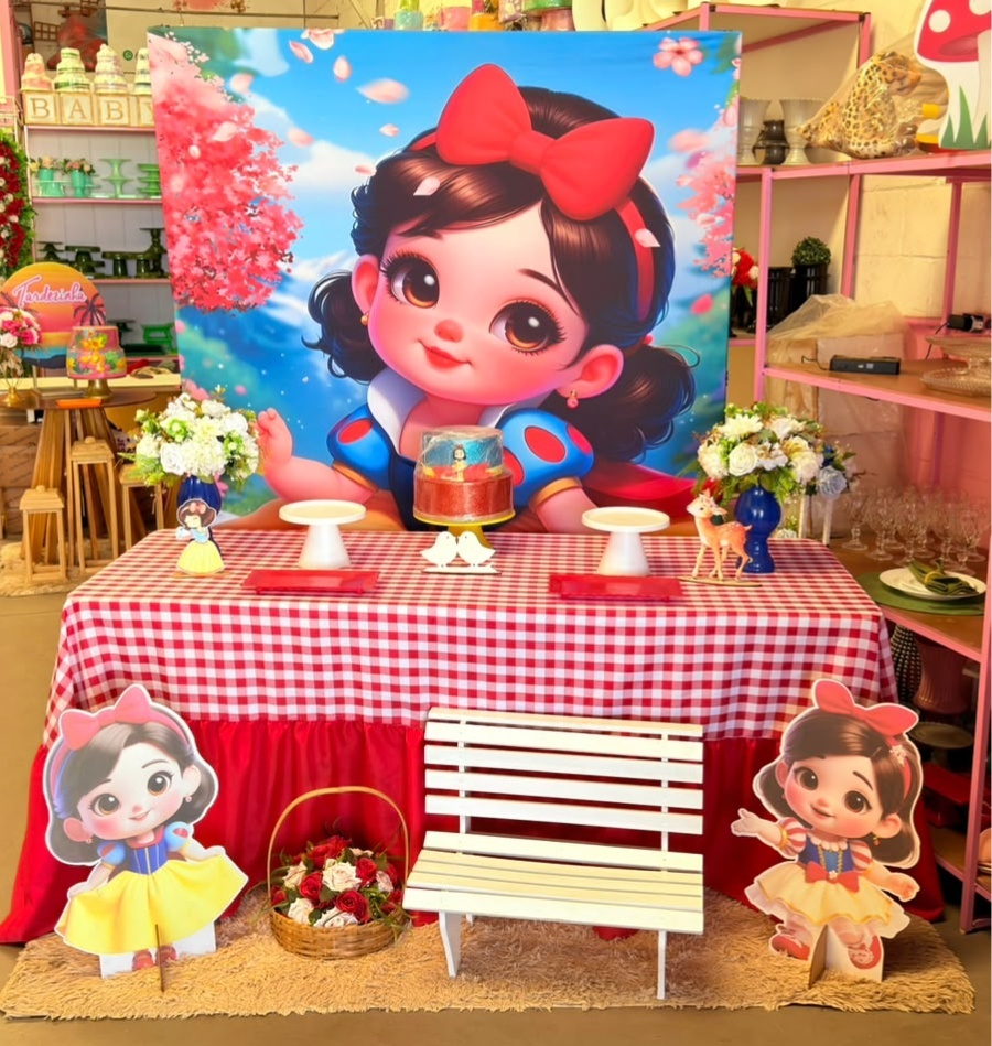 Retangular Branca de Neve Baby + Mesa Maleta Com Forro Vermelho - suh pegue monte 