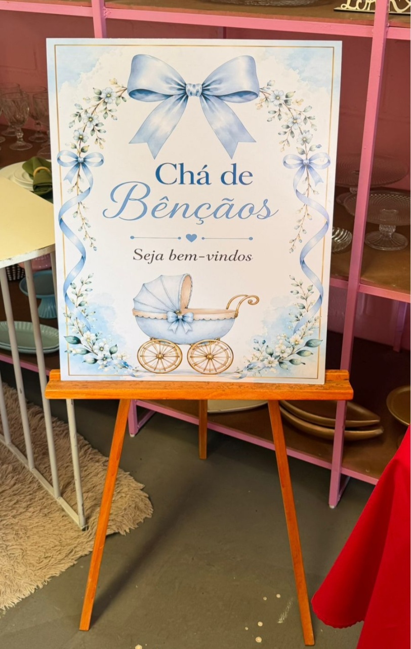 Cavalete + Placa Cha de Bençãos (Menino) - suh pegue monte 