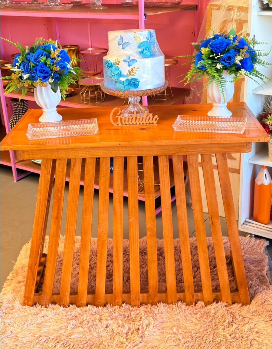 Mesa Rustica 5 G + Acervos Luxo (Flores Azul Escuro )  - suh pegue monte 