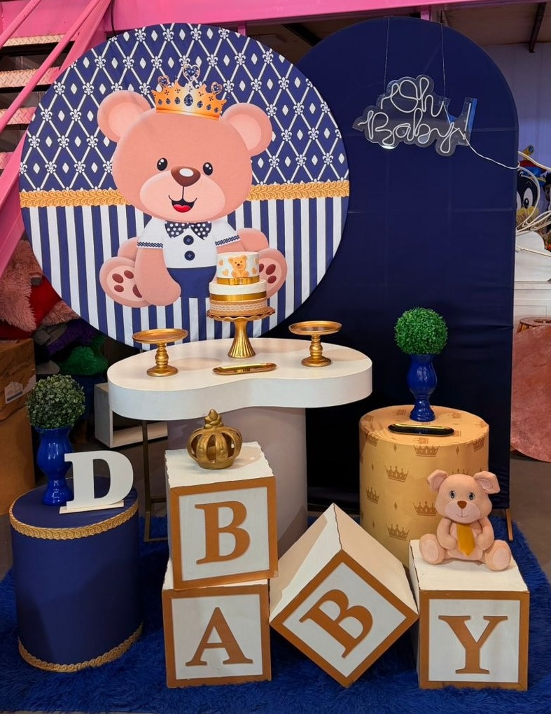 Chá de Bebe Urso Príncipe+ Romano Azul Marinho + Led Oh Baby - suh pegue monte 