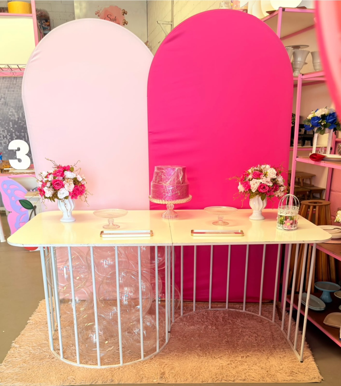 Romano Rosa Pink + Rosa Bebe Com Mesa G Branca (Sem Happy Mdf ) - suh pegue monte 