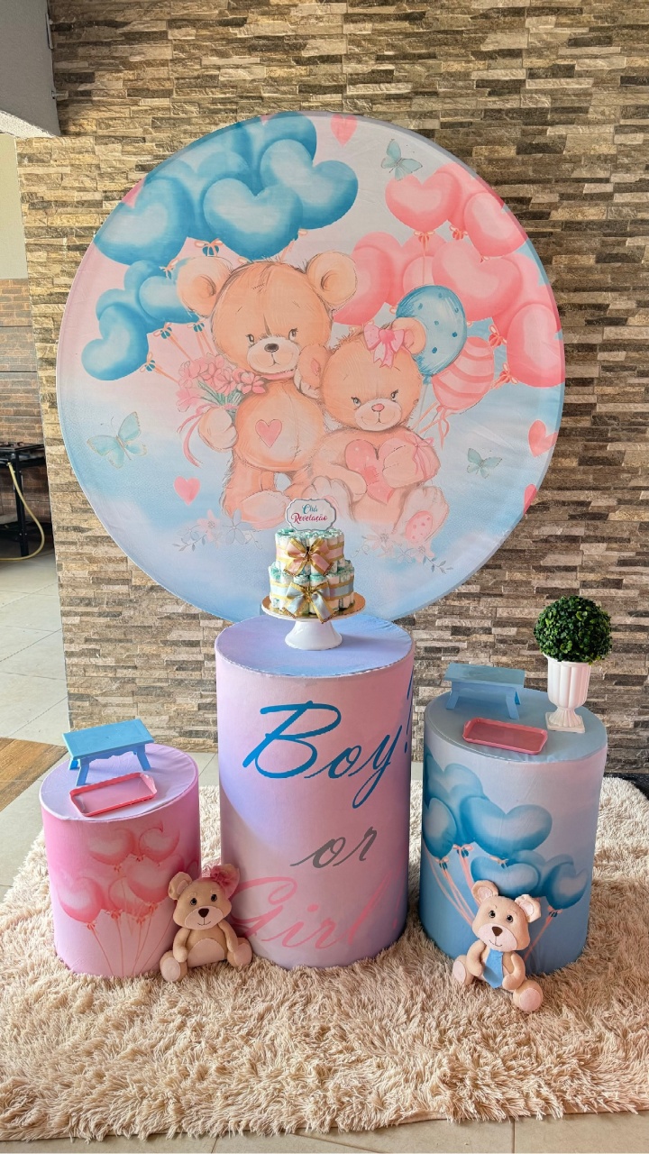 Chá Revelação Urso Azul E Rosa  - suh pegue monte 