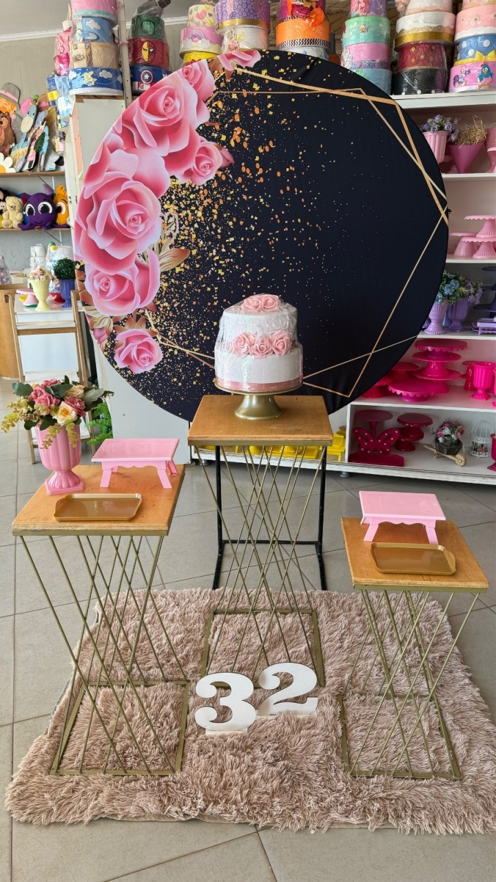Flores Painel Preto - 1,30Cm + Mesa Trançadas - suh pegue monte 