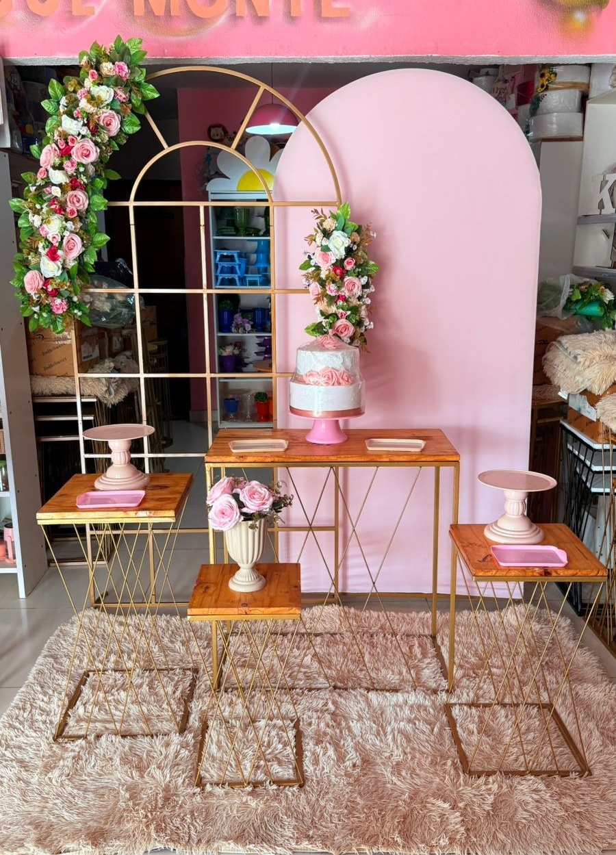 Painel Janela + Romano Rosa Bebe   + Kit Mesas Trançadas - suh pegue monte 