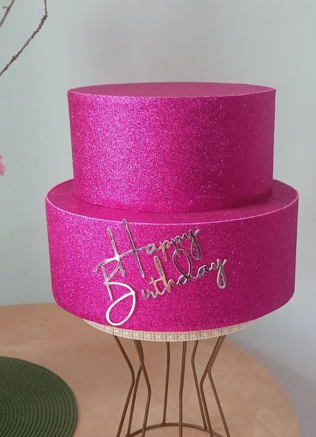 Bolo Fake Pink Happy Birthday  - suh pegue monte 