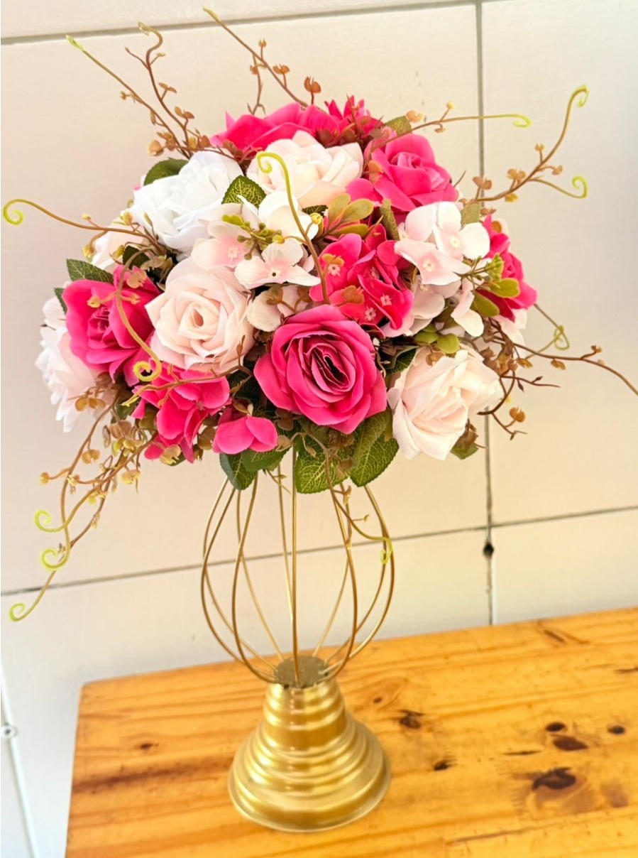 Vaso Aramado + Arranjo Rosa E Pink  - suh pegue monte 