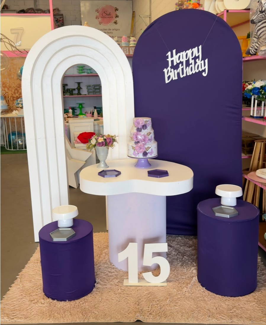 Painel Portal 3D + Romano Roxo Trio Cilindros Organico + Happy Mdf - suh pegue monte 