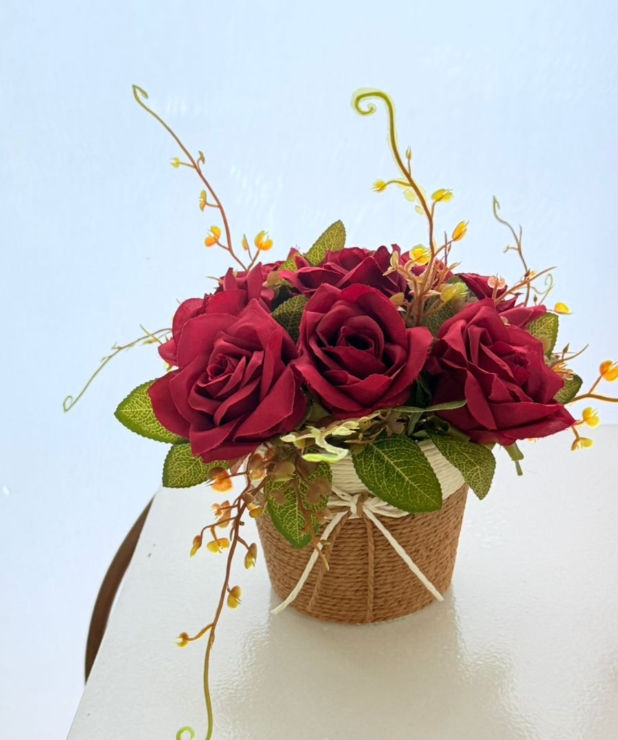 Vaso de Mesa Rustico P + Flor Simples Marsala  - suh pegue monte 