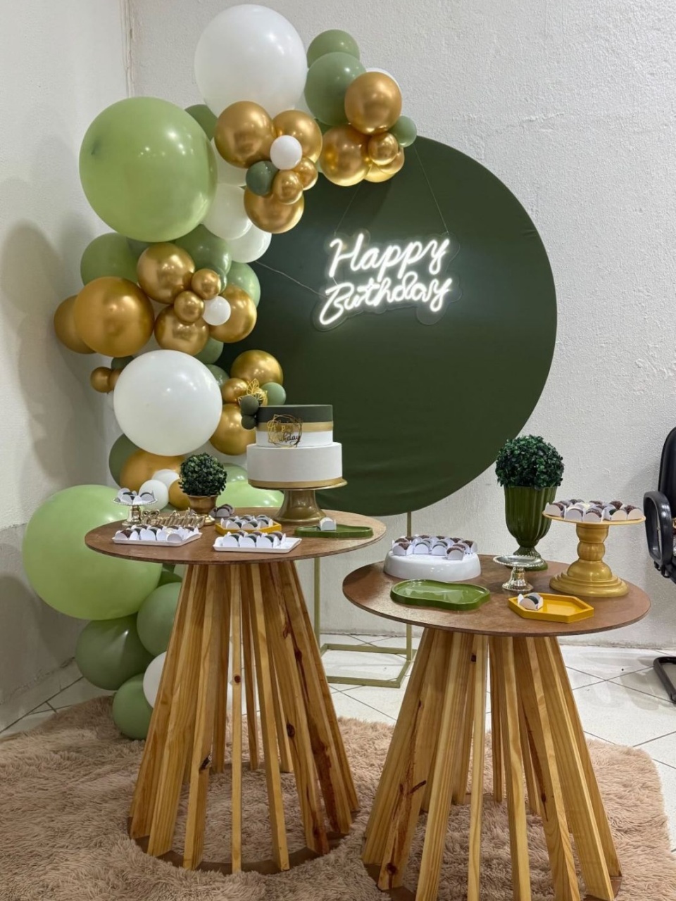 Redondo Verde Musgo+ Rusticas E Led Happy - suh pegue monte 