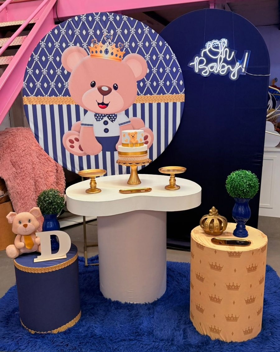 Chá de Bebe Urso Príncipe+ Romano Azul Marinho + Led Oh Baby  - suh pegue monte 