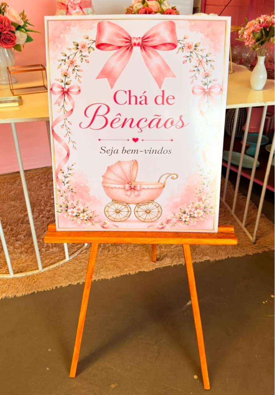 Cavalete + Placa Cha de Bençãos (Menina) - suh pegue monte 