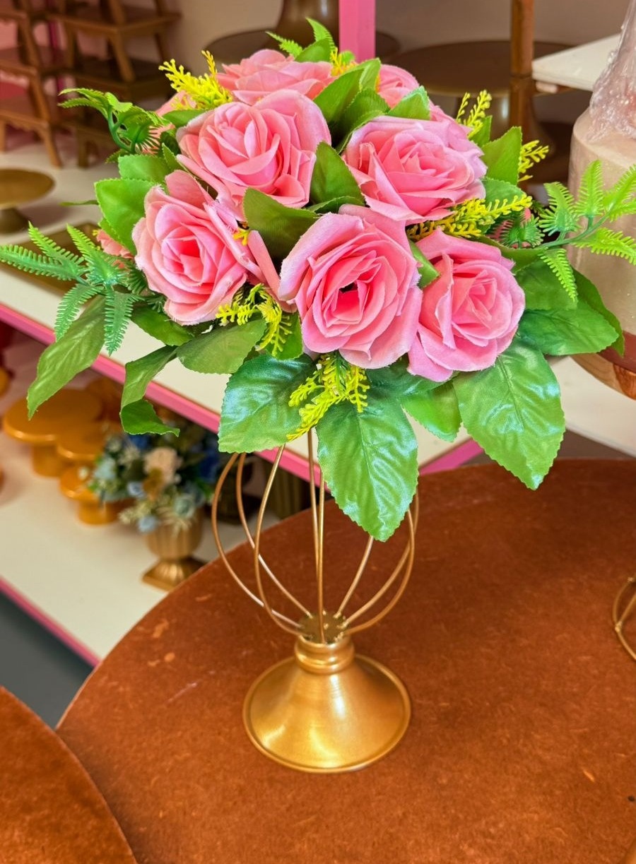 Vaso de Flor Aramado + Arranjo Rosa  - suh pegue monte 