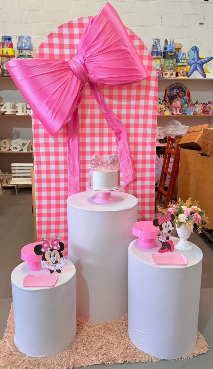 Romano Rosa Escuro Xadrez +  Laço Rosa G  (Minnie Minimalista) - suh pegue monte 