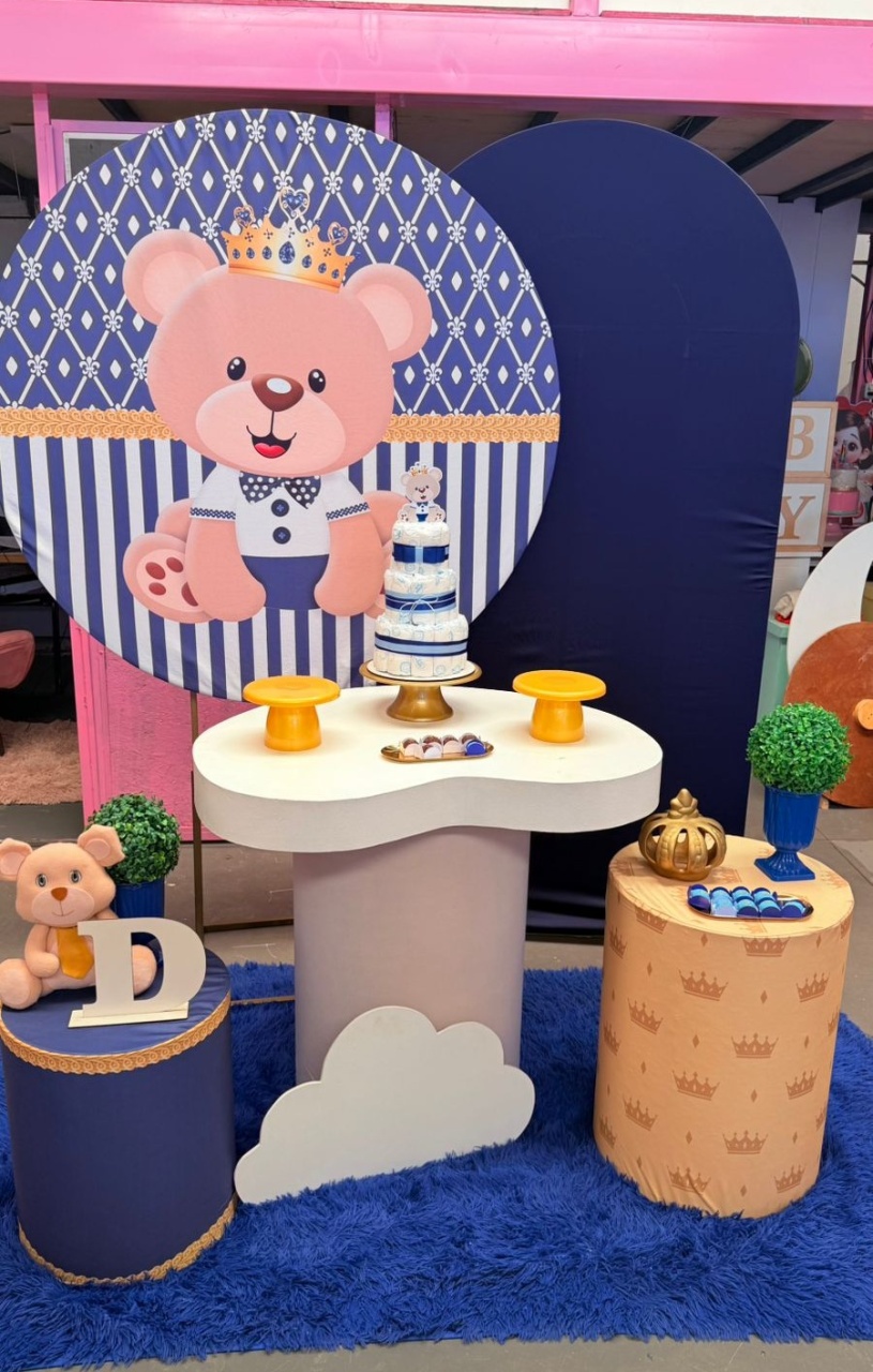 Chá de Bebe Urso Príncipe +Romano Azul Marinho+  Cilindro G Organico   - suh pegue monte 