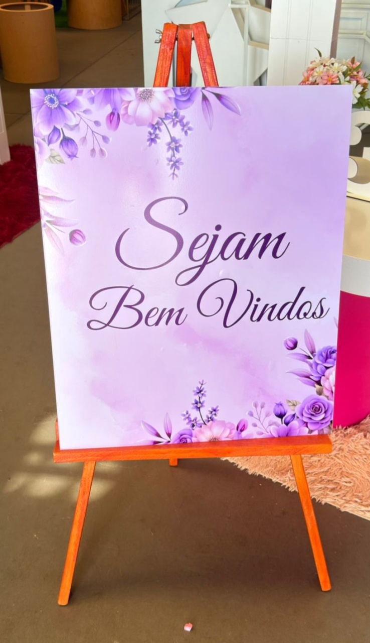 Cavalete + Placa Sejam Bem Vindo 3 Lilas - suh pegue monte 