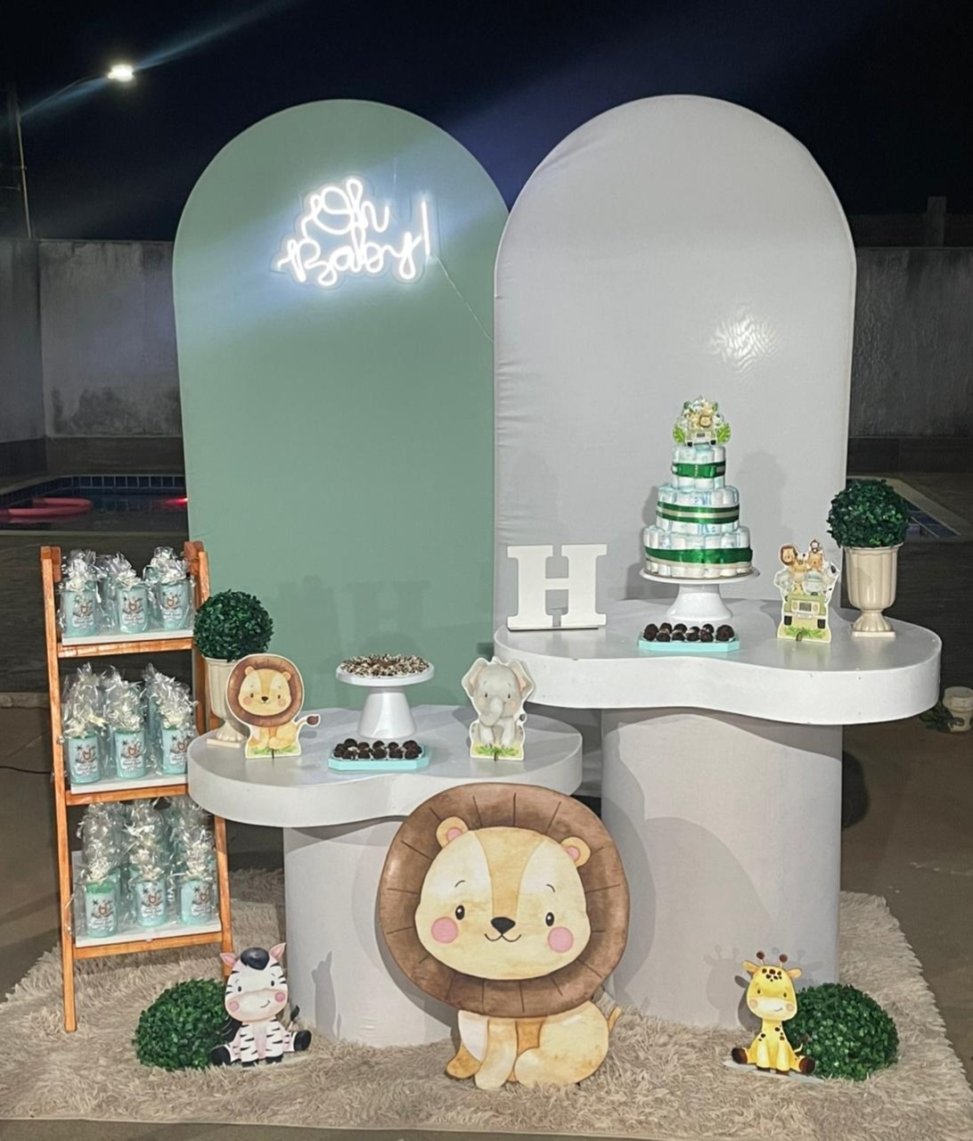 Romano Verde Agua + Branco E Cilindros Orgânico Cha de Bebe Safari - suh pegue monte 
