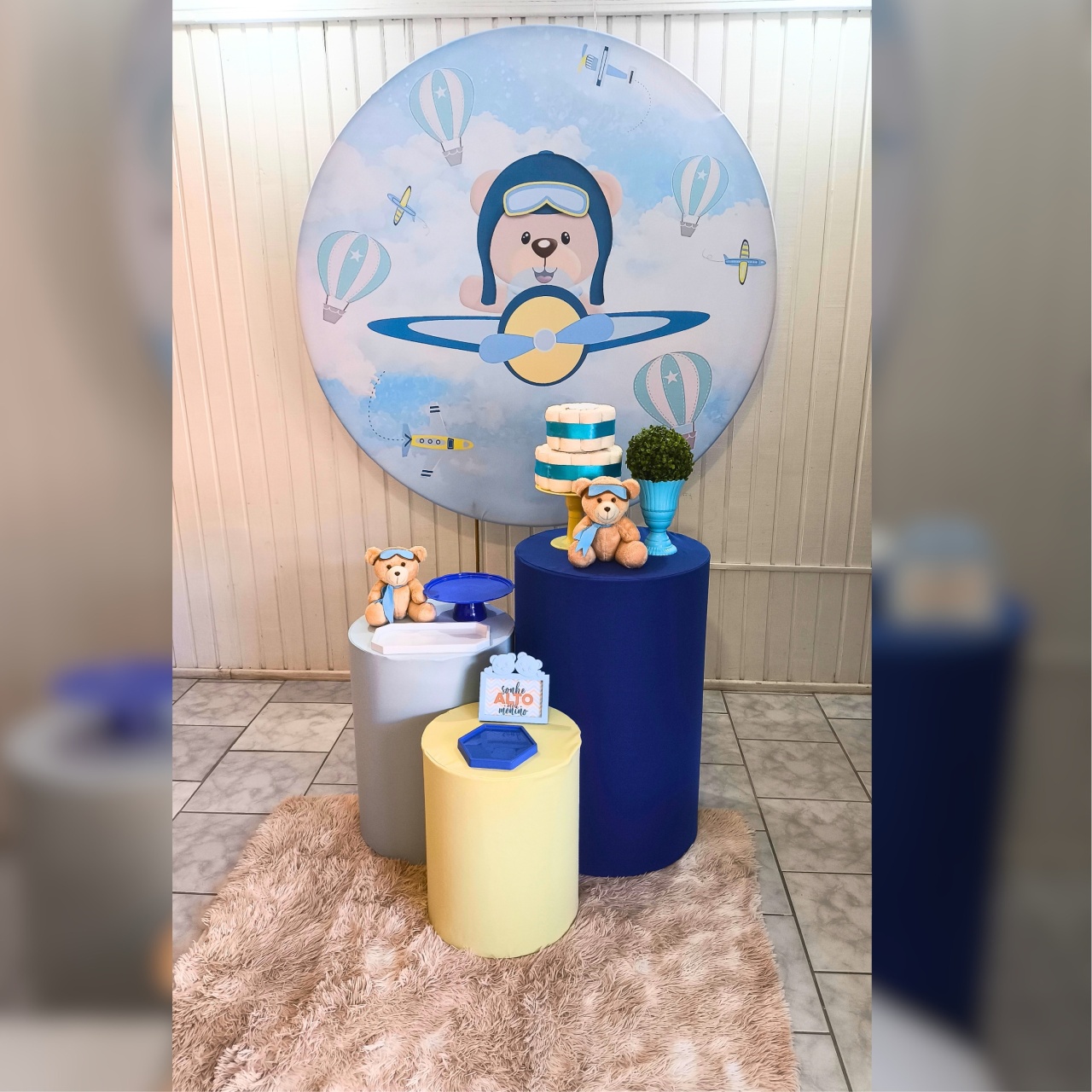 Kit Prata  Cha de Bb Urso Aviador  - Malufestafacil