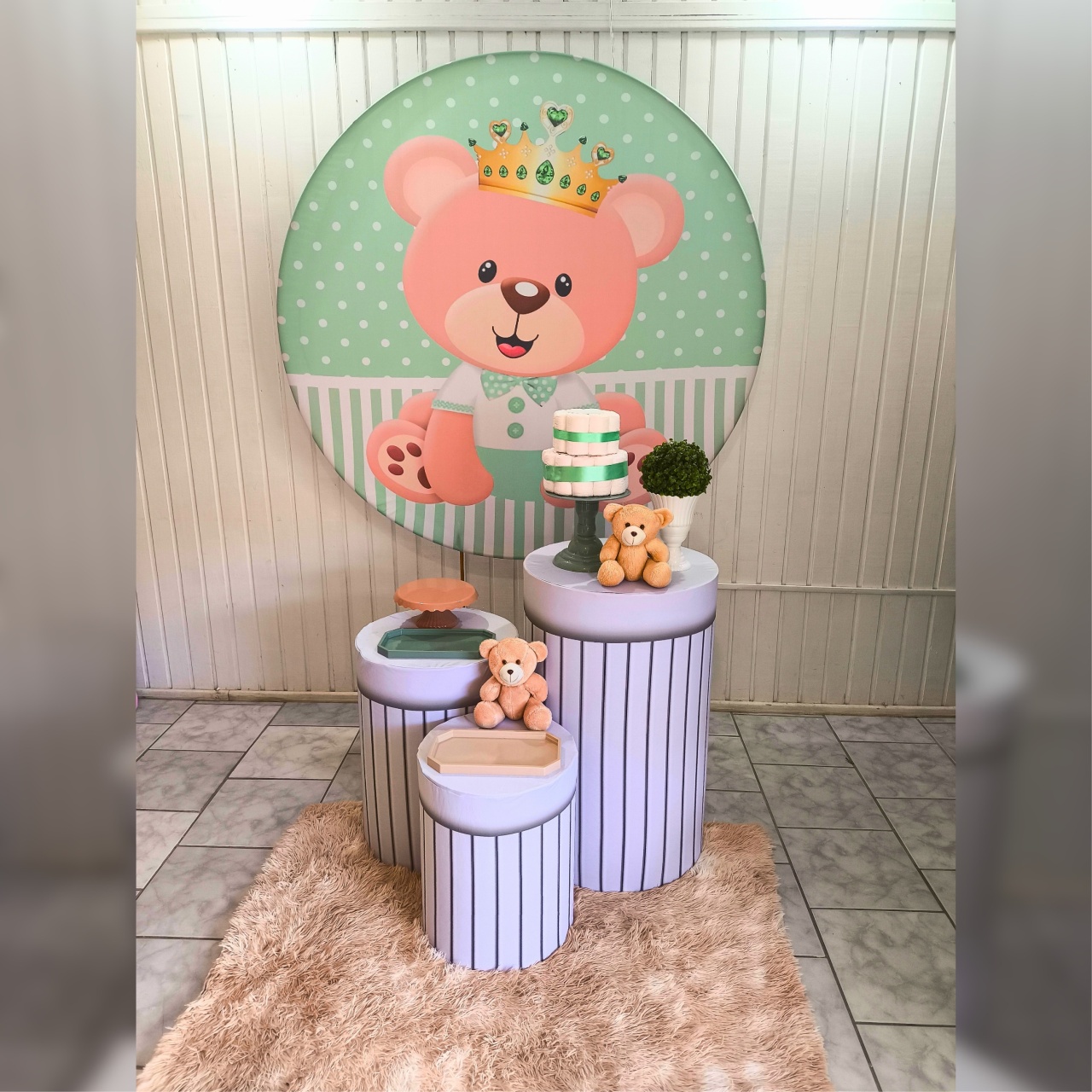Kit Prata Cha de Bb Urso Realeza Verde  - Malufestafacil
