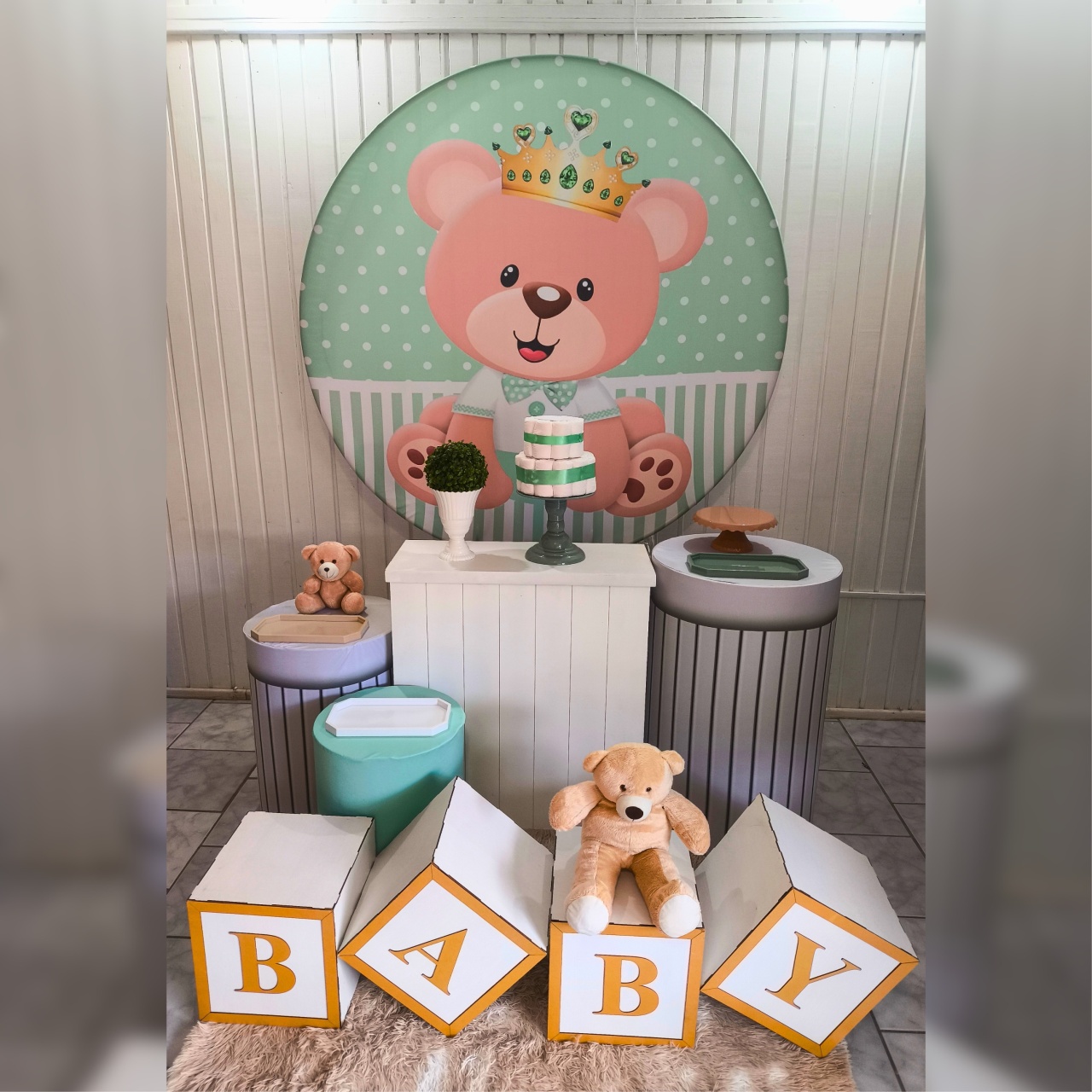 Kit Ouro Cha de Fraldas Urso Verde - Malufestafacil
