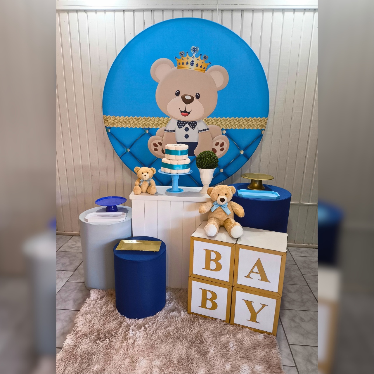 Kit Ouro Cha de Fraldas Urso Azul - Malufestafacil
