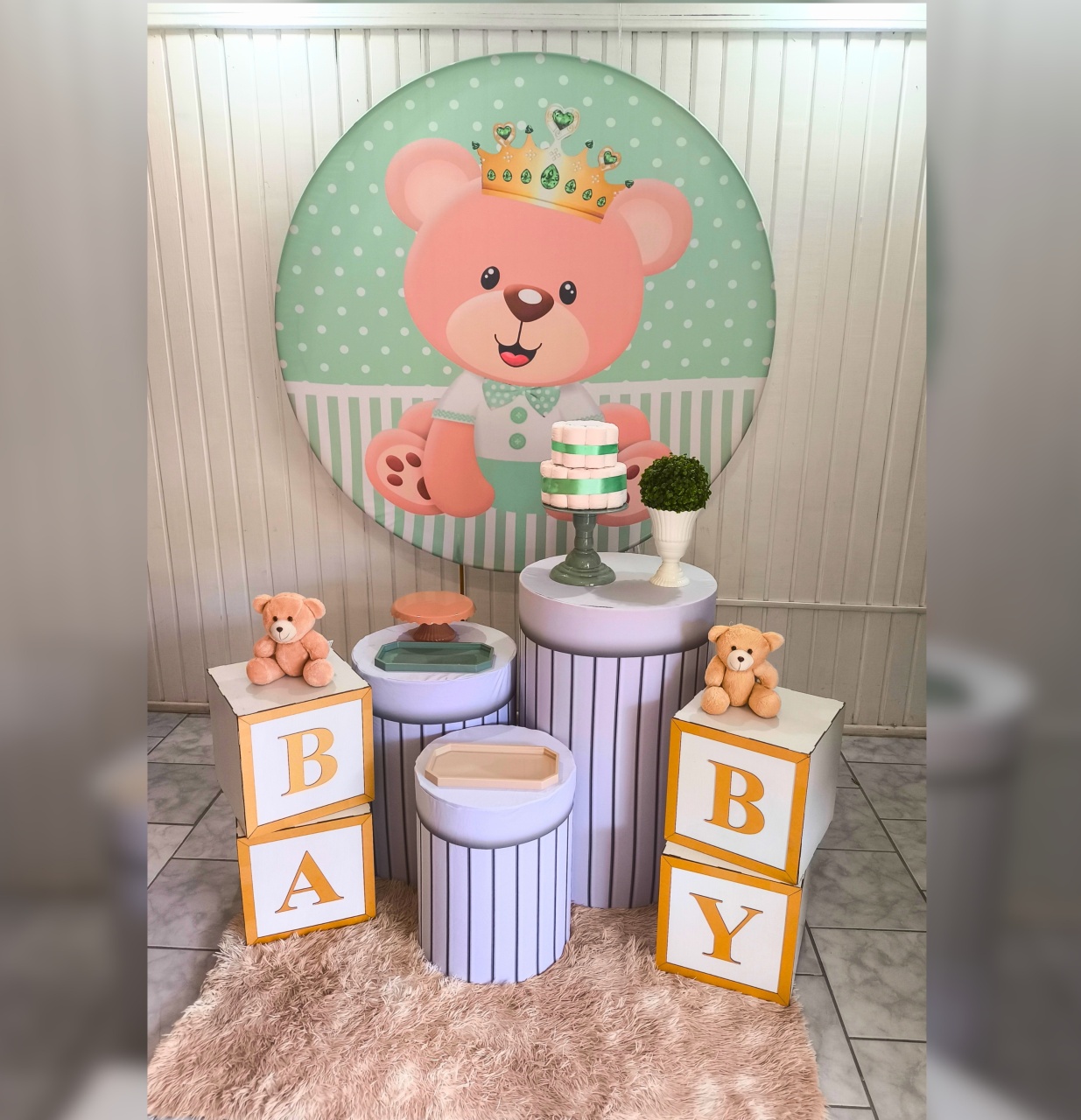 Kit Prata 2 Cha de Fraldas Urso Verde - Malufestafacil
