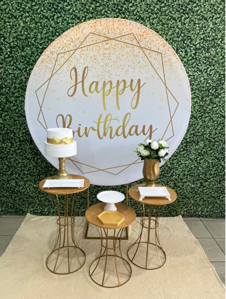 Happy Barthday Dourado E Branco Mesas Cinturinha - Preciosa Festas