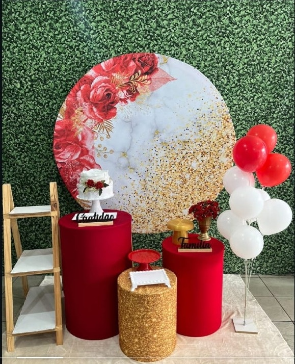 Floral Vermelho Com Dourado Prata - Preciosa Festas