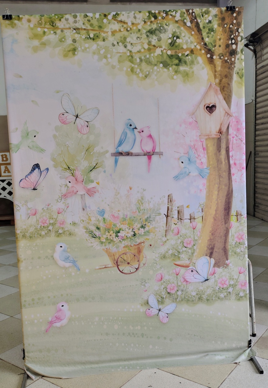 Painel Lateral Jardim Passarinhos Azul Com Rosa - Brilhar Festas e Locações