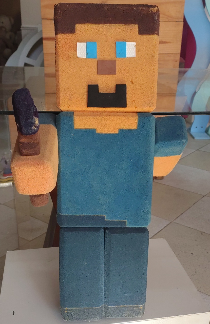 Boneco Minecraft Espuma Blusa Azul - Brilhar Festas e Locações