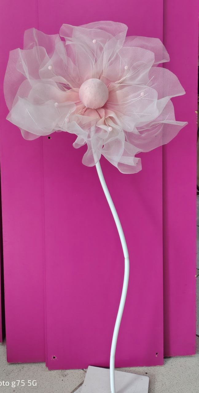 Flor de Organza Rosa  - Brilhar Festas e Locações