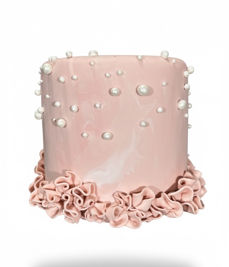 Bolo Fake - Rosa Com Pérolas - daydecorafestas