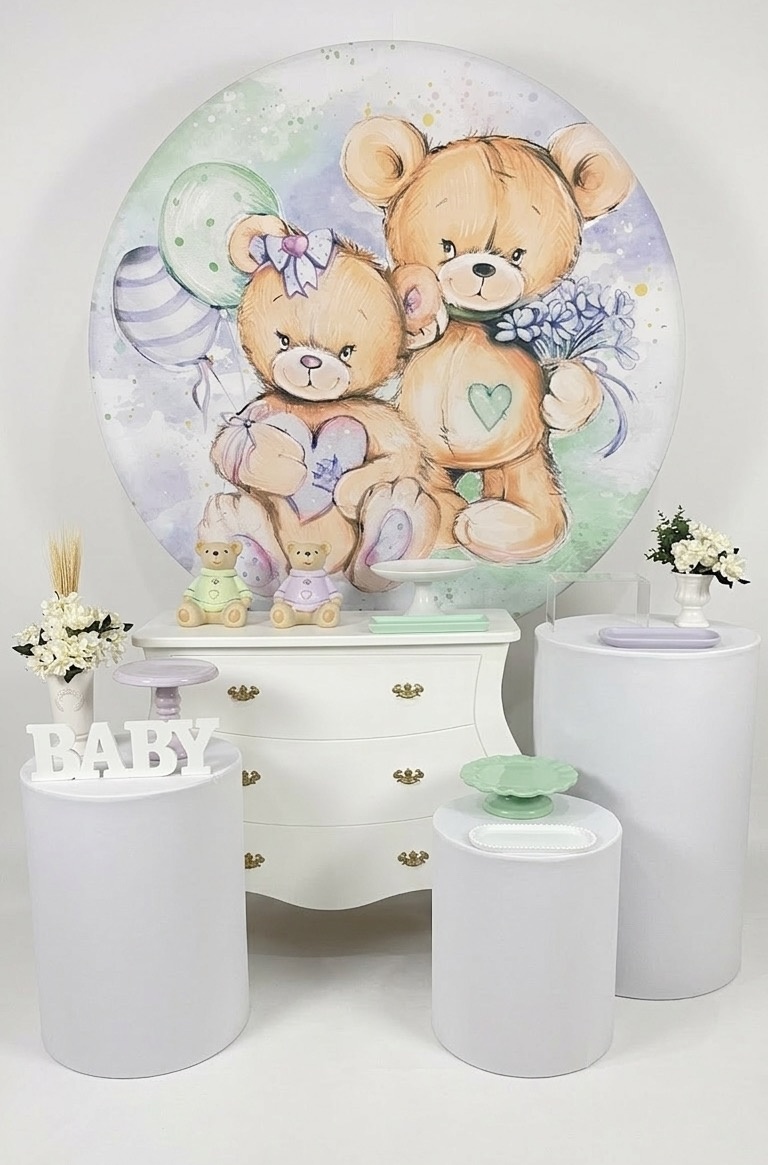 Kit - Chá Revelação Urso Lilás E Verde 2 - daydecorafestas