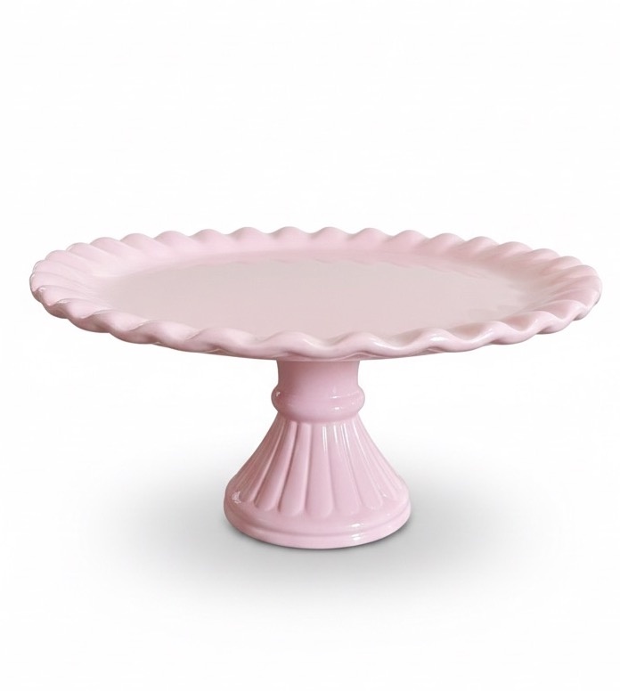 Bandeja Rosa Cerâmica Com Pé - P - daydecorafestas